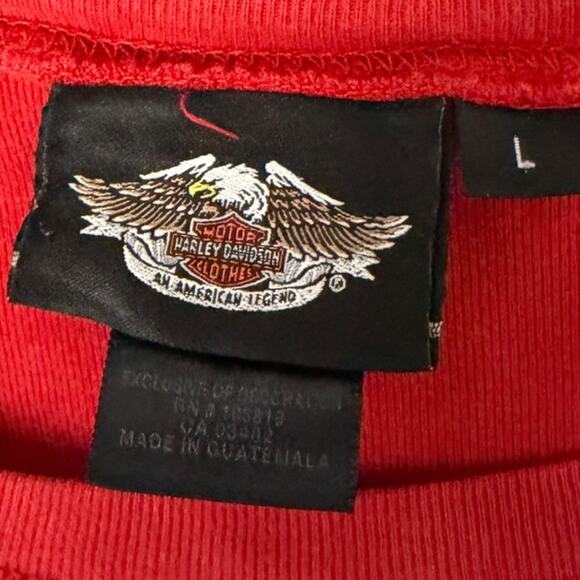 Harley-Davidson Y2K Red Tye-Dye T-Shirt Women’s L Felt Logo Short Sleeve Cropped - Picture 3 of 5